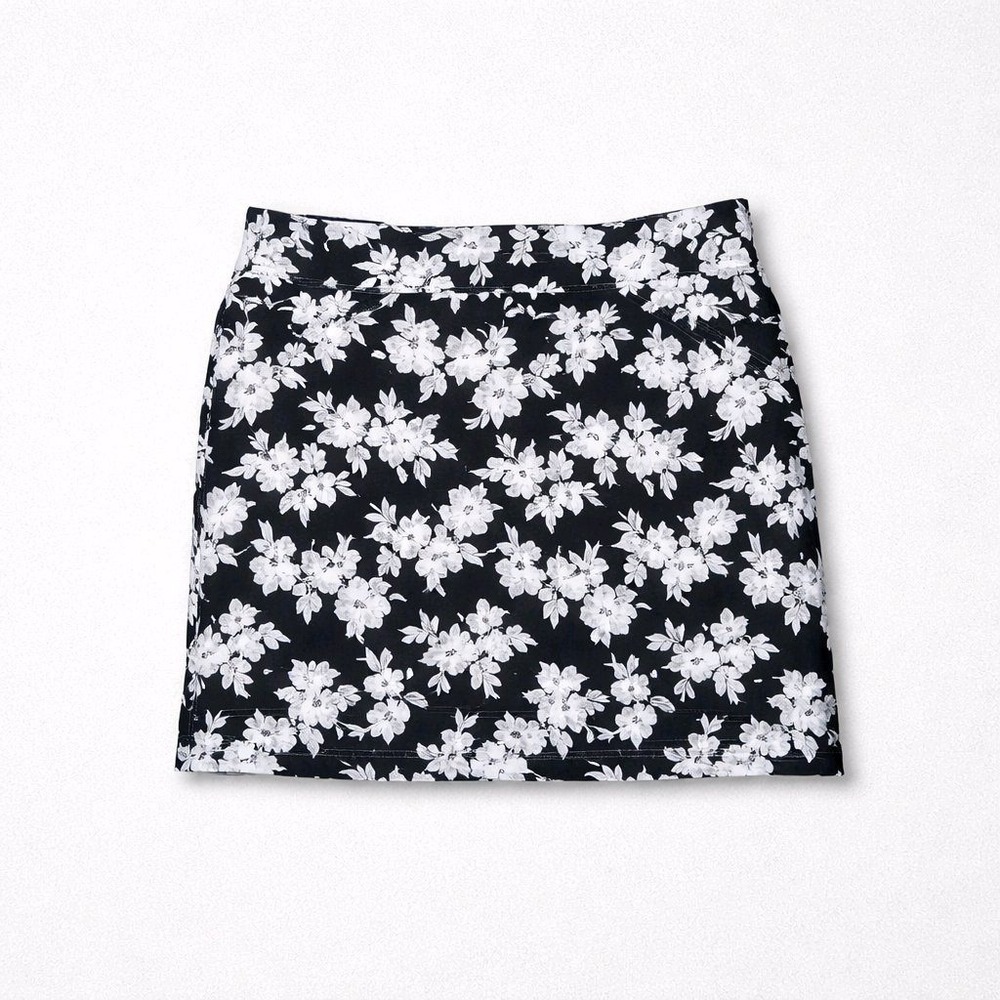 Mario Serrani Skort Black White Floral Comfort‎ Stretch Casual Large